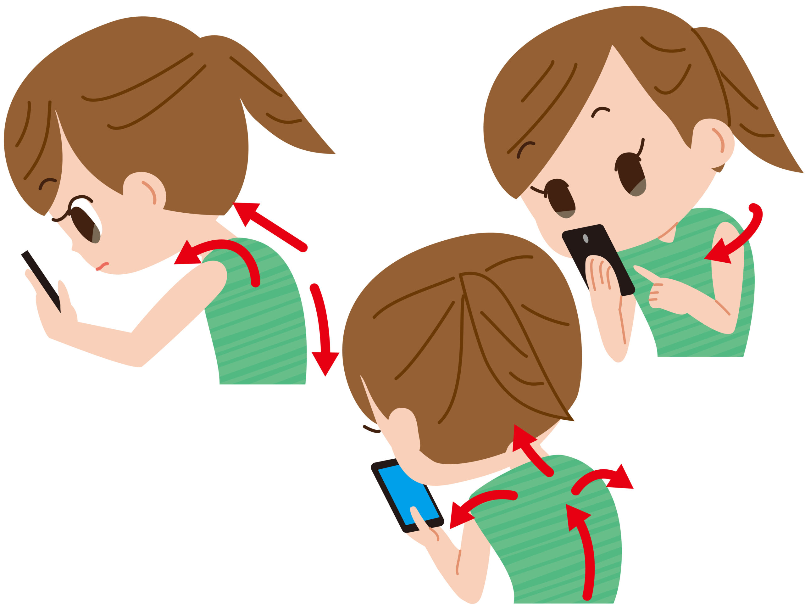 スマホ姿勢による巻き肩のイラスト